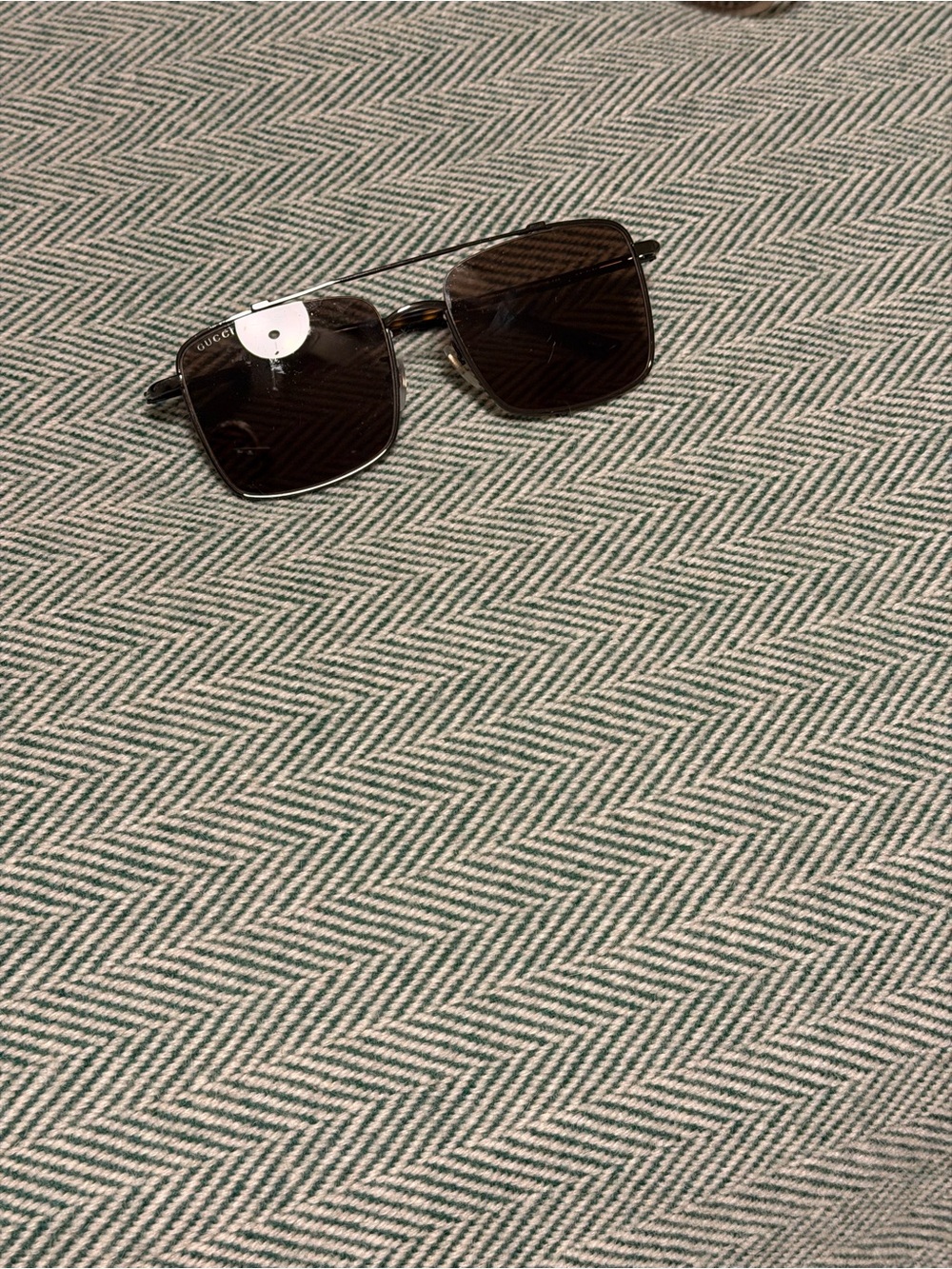 Gucci Men’s Square Sunglasses with Dark Brown Lenses and Silver Frame